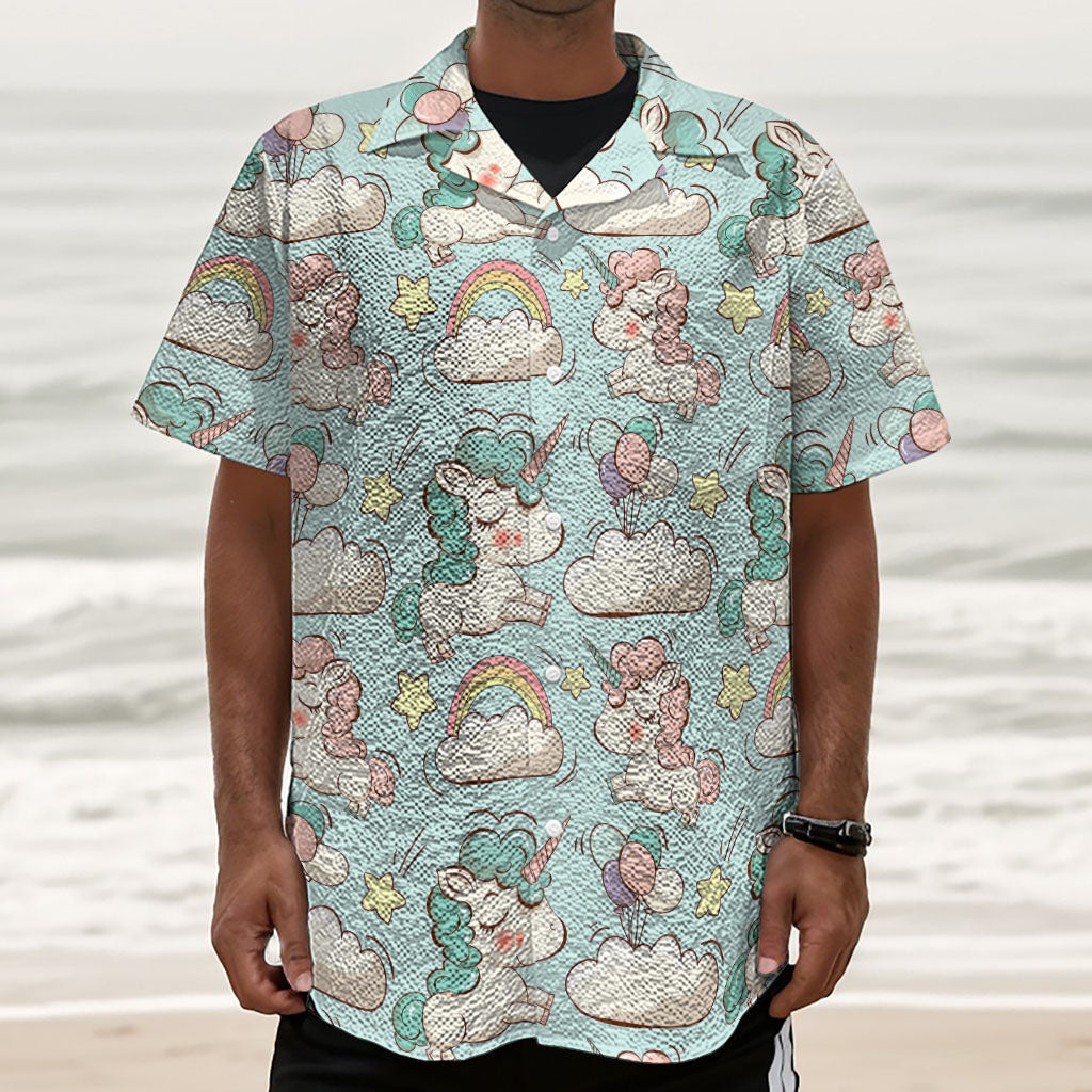 Cute Rainbow Unicorn Pattern Print Textured Short Sleeve Shirt