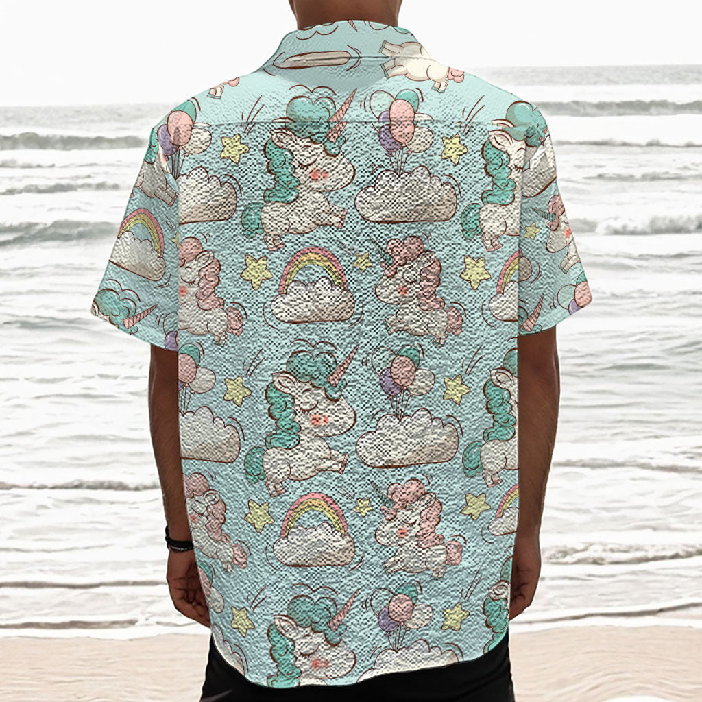 Cute Rainbow Unicorn Pattern Print Textured Short Sleeve Shirt