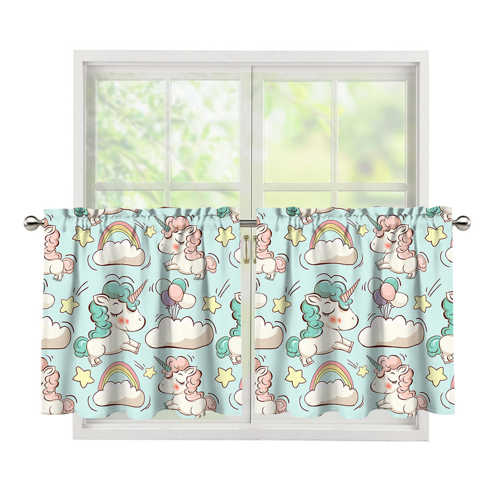 Cute Rainbow Unicorn Pattern Print Tier Curtains