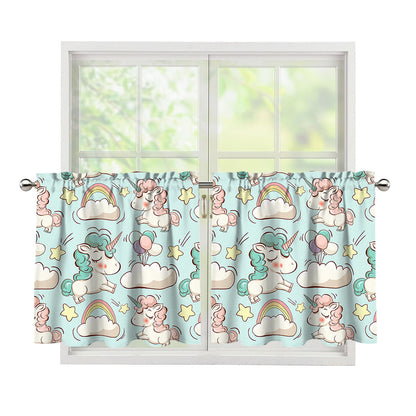 Cute Rainbow Unicorn Pattern Print Tier Curtains