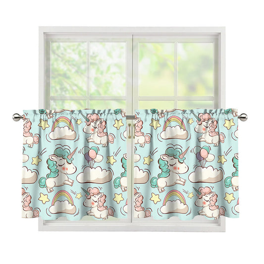 Cute Rainbow Unicorn Pattern Print Tier Curtains