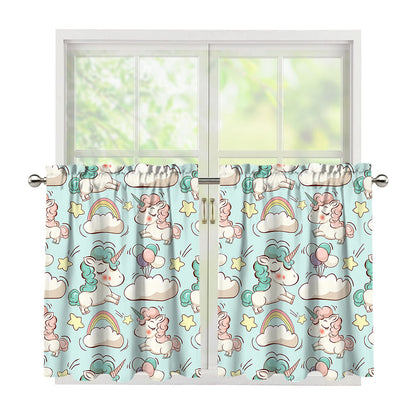 Cute Rainbow Unicorn Pattern Print Tier Curtains