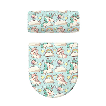 Cute Rainbow Unicorn Pattern Print Toilet Lid And Tank Cover Set