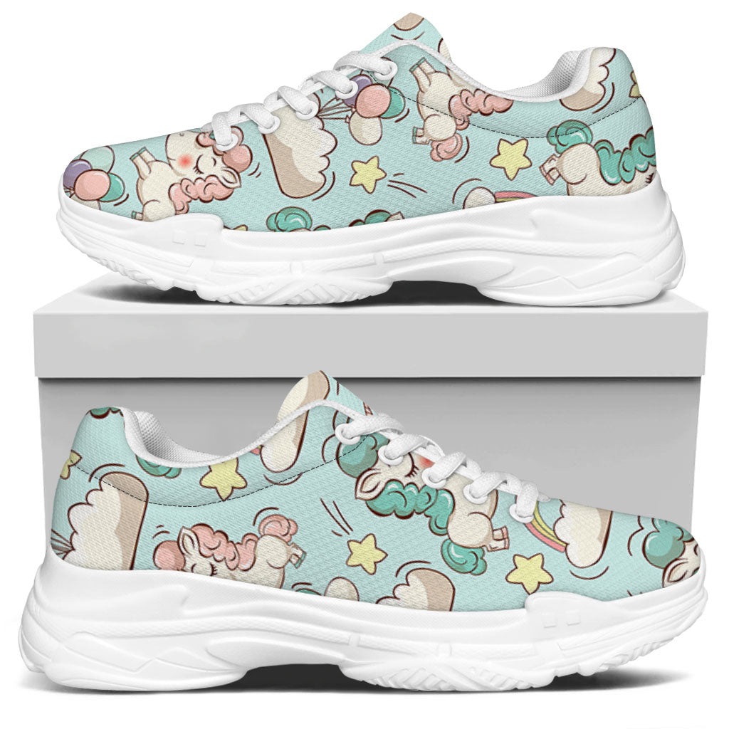 Cute Rainbow Unicorn Pattern Print White Chunky Shoes