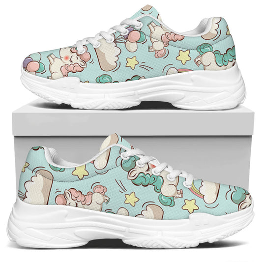 Cute Rainbow Unicorn Pattern Print White Chunky Shoes
