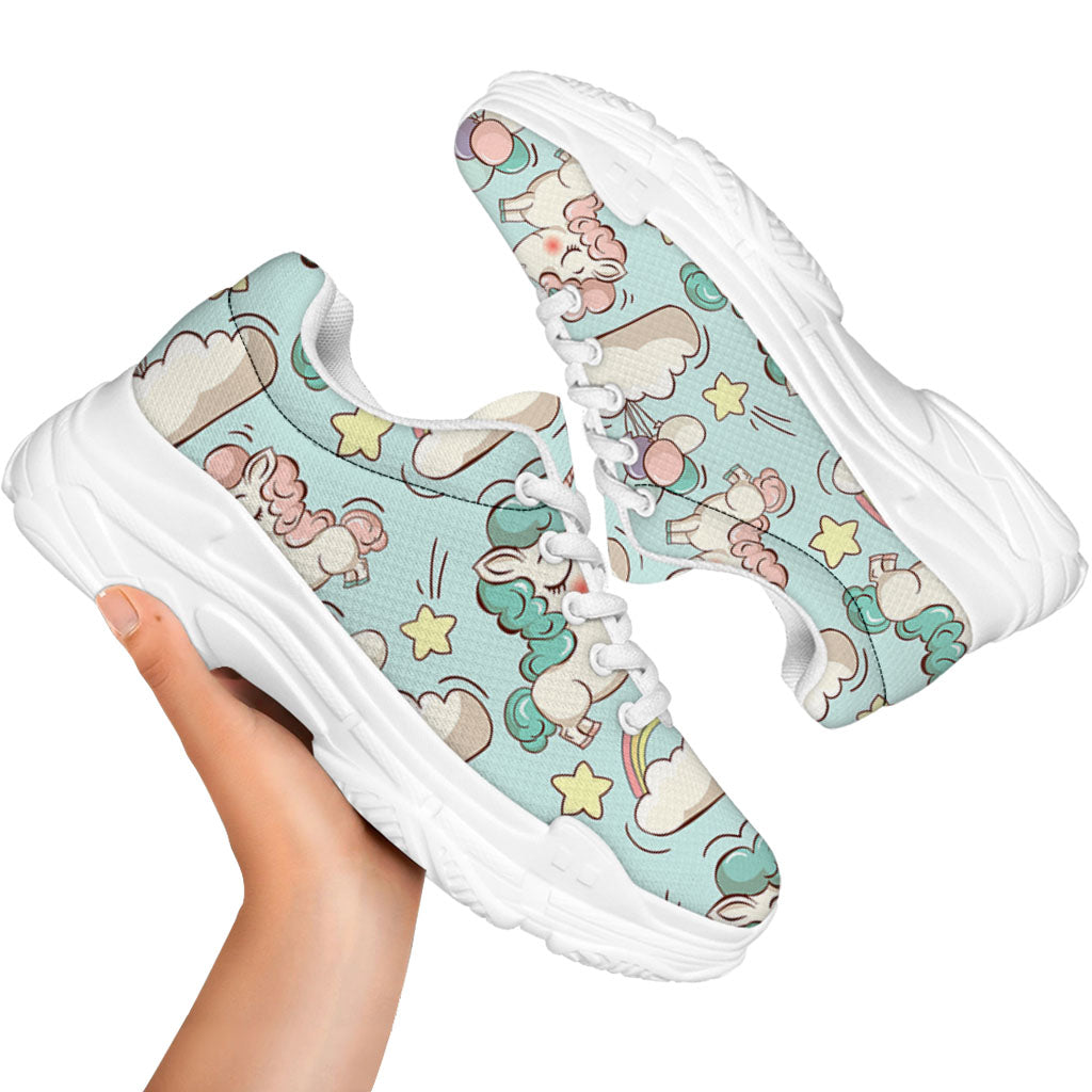 Cute Rainbow Unicorn Pattern Print White Chunky Shoes