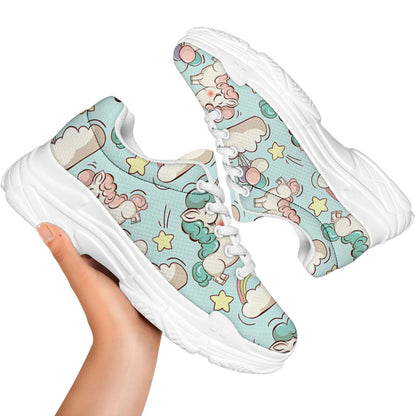 Cute Rainbow Unicorn Pattern Print White Chunky Shoes