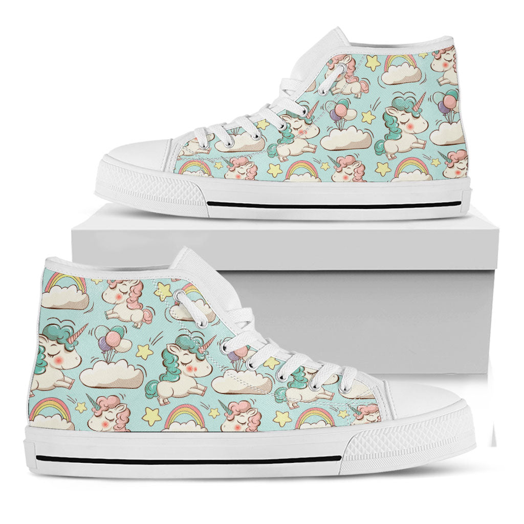 Cute Rainbow Unicorn Pattern Print White High Top Sneakers
