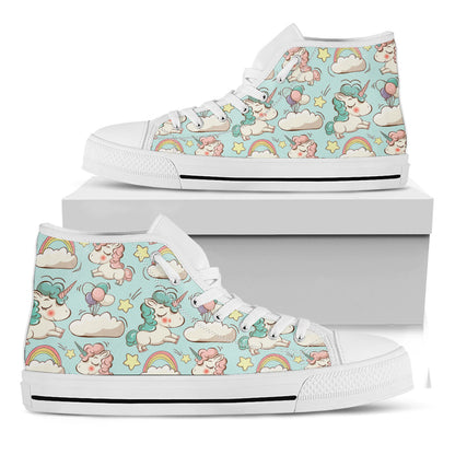Cute Rainbow Unicorn Pattern Print White High Top Sneakers