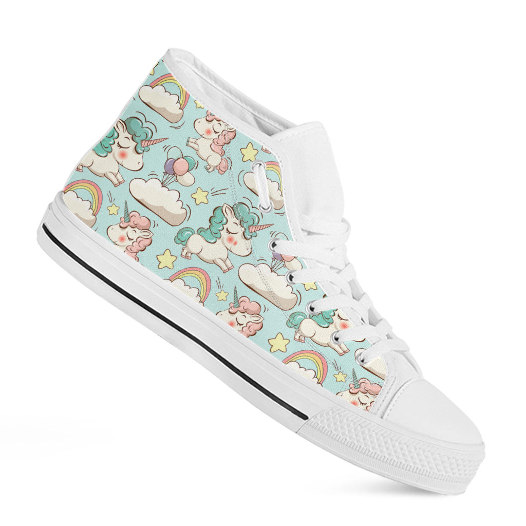 Cute Rainbow Unicorn Pattern Print White High Top Sneakers