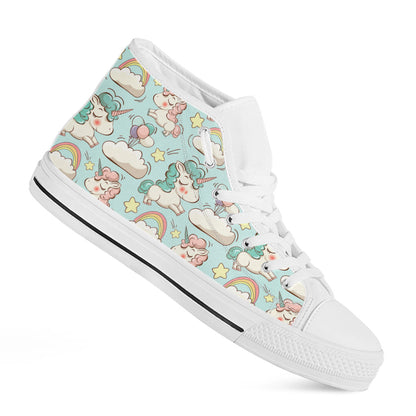 Cute Rainbow Unicorn Pattern Print White High Top Sneakers