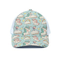 Cute Rainbow Unicorn Pattern Print White Mesh Trucker Hat