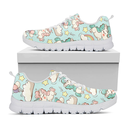Cute Rainbow Unicorn Pattern Print White Running Shoes