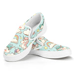 Cute Rainbow Unicorn Pattern Print White Slip On Sneakers