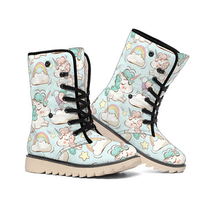 Cute Rainbow Unicorn Pattern Print Winter Boots