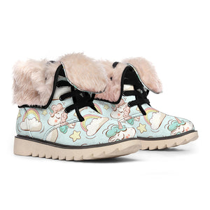 Cute Rainbow Unicorn Pattern Print Winter Boots