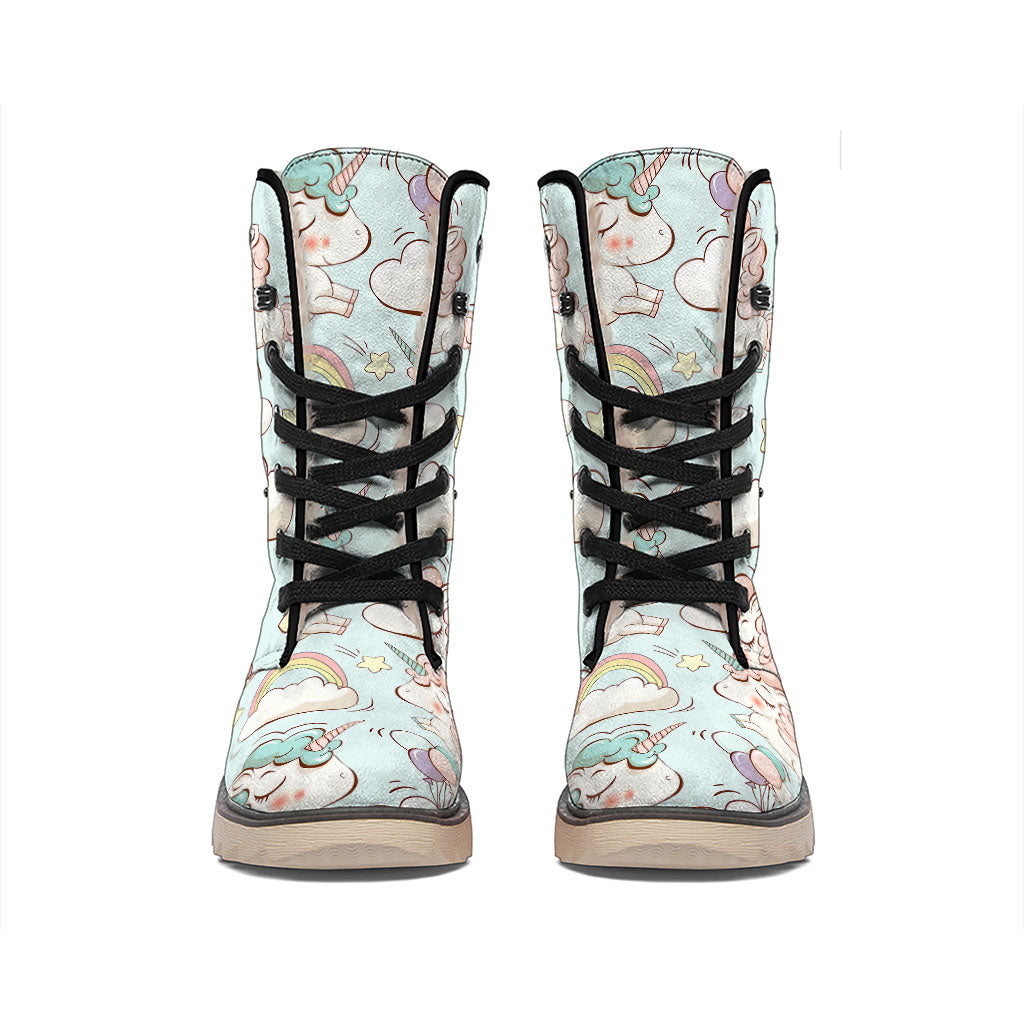 Cute Rainbow Unicorn Pattern Print Winter Boots