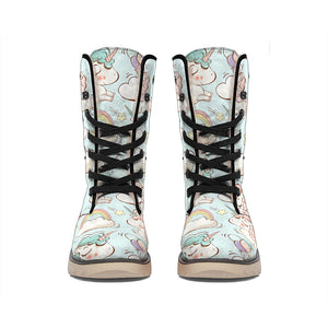 Cute Rainbow Unicorn Pattern Print Winter Boots