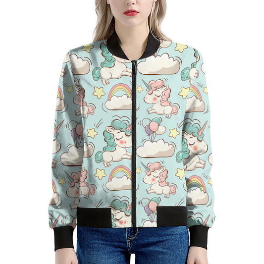 Cute Rainbow Unicorn Pattern Print Women's Bomber Jacket