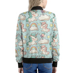 Cute Rainbow Unicorn Pattern Print Women's Bomber Jacket