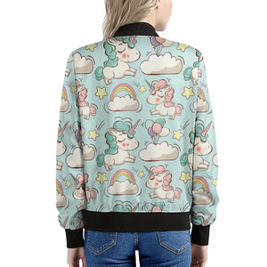 Cute Rainbow Unicorn Pattern Print Women's Bomber Jacket