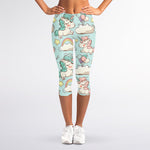 Cute Rainbow Unicorn Pattern Print Women's Capri Leggings