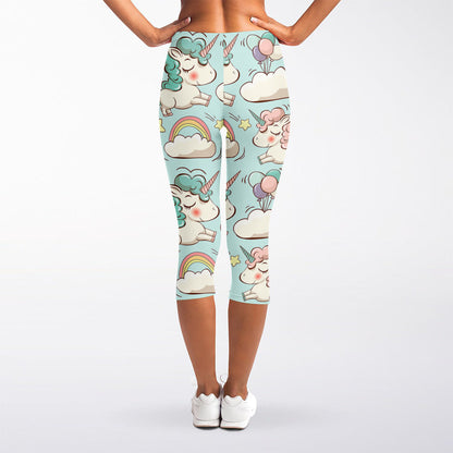 Cute Rainbow Unicorn Pattern Print Women's Capri Leggings