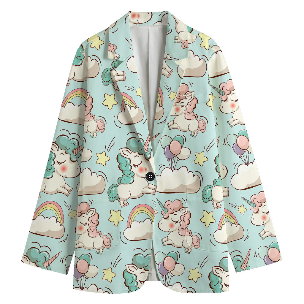 Cute Rainbow Unicorn Pattern Print Women's Cotton Blazer