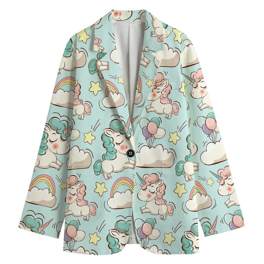 Cute Rainbow Unicorn Pattern Print Women's Cotton Blazer
