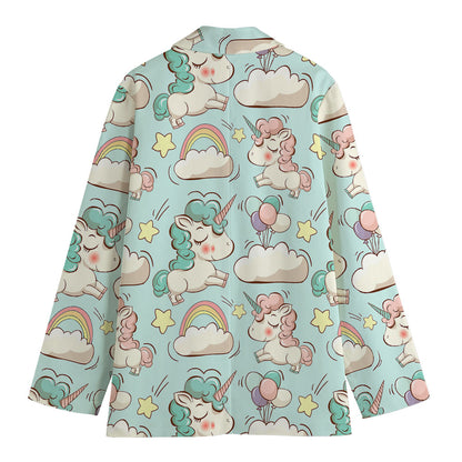 Cute Rainbow Unicorn Pattern Print Women's Cotton Blazer