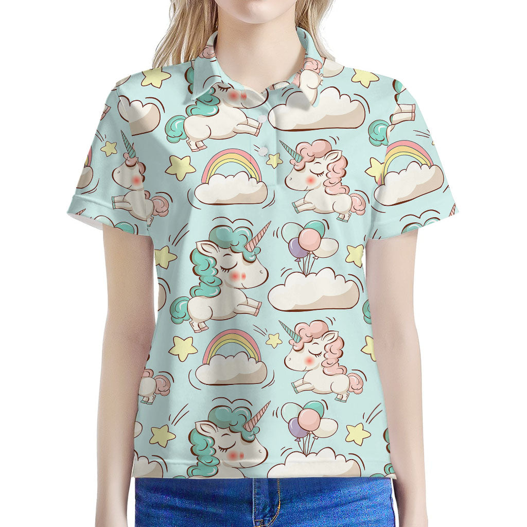 Cute Rainbow Unicorn Pattern Print Women's Polo Shirt