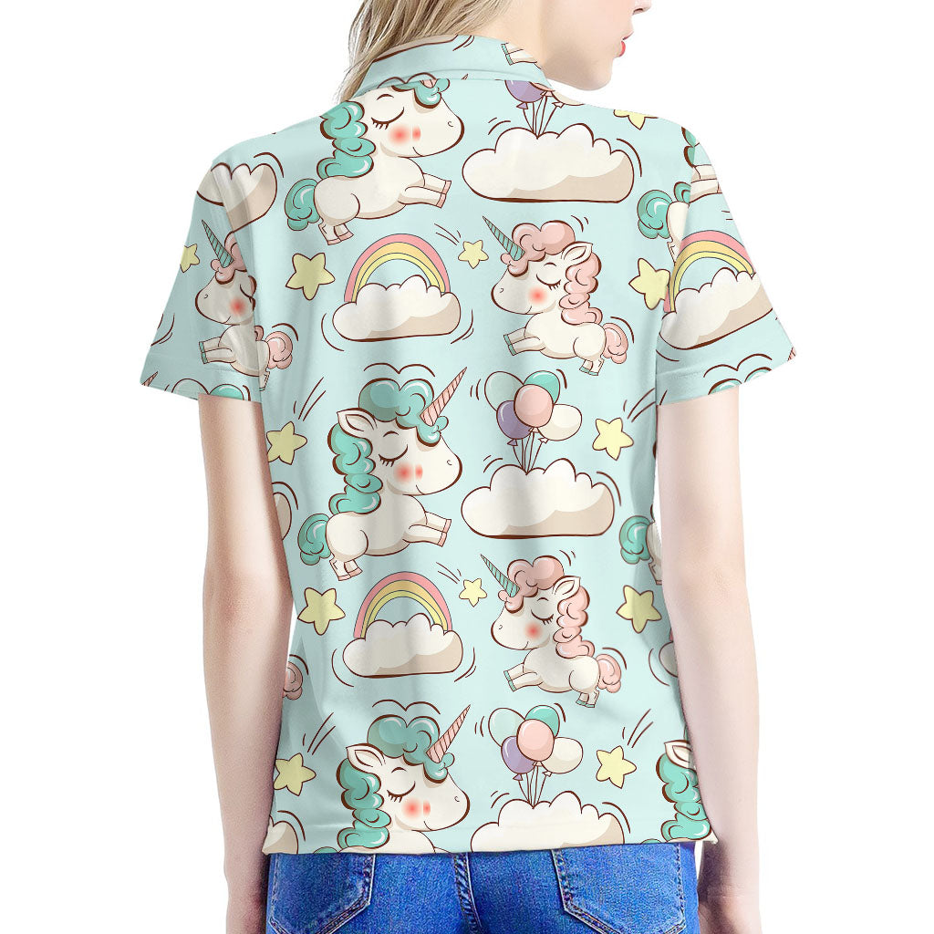 Cute Rainbow Unicorn Pattern Print Women's Polo Shirt