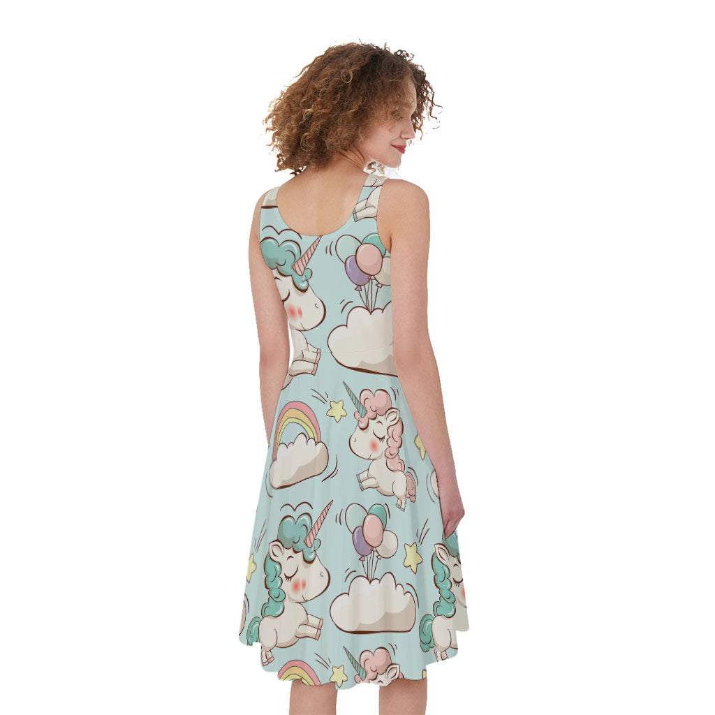 Cute Rainbow Unicorn Pattern Print Women's Sleeveless Dress