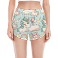 Cute Rainbow Unicorn Pattern Print Women's Split Running Shorts