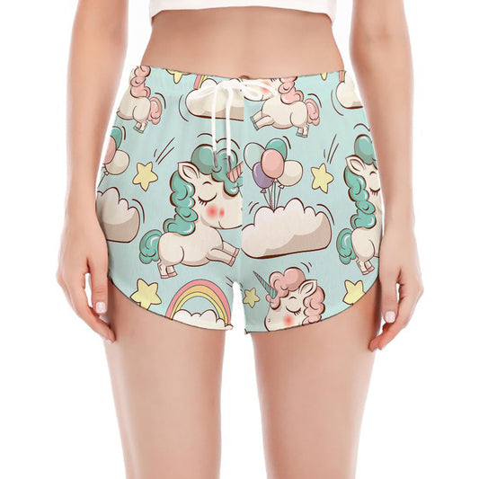 Cute Rainbow Unicorn Pattern Print Women's Split Running Shorts
