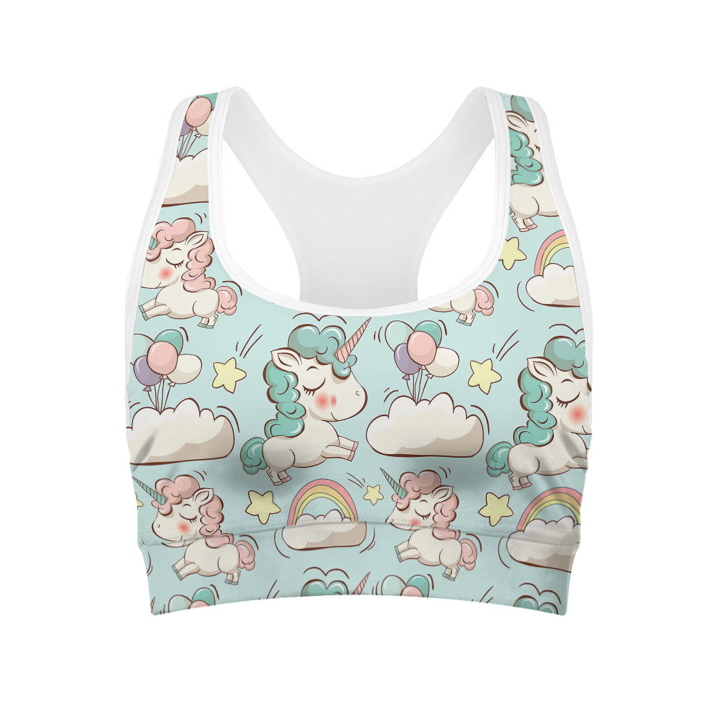 Cute Rainbow Unicorn Pattern Print Women's Sports Bra