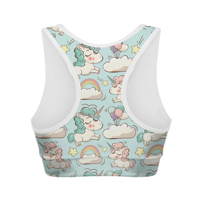 Cute Rainbow Unicorn Pattern Print Women's Sports Bra