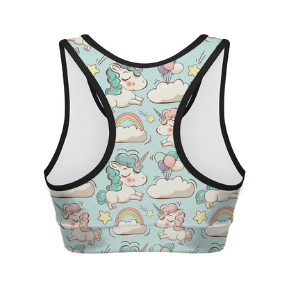 Cute Rainbow Unicorn Pattern Print Women's Sports Bra