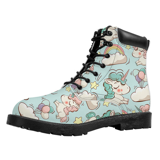 Cute Rainbow Unicorn Pattern Print Work Boots