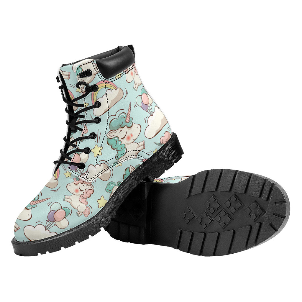 Cute Rainbow Unicorn Pattern Print Work Boots