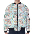 Cute Rainbow Unicorn Pattern Print Zip Sleeve Bomber Jacket