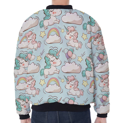 Cute Rainbow Unicorn Pattern Print Zip Sleeve Bomber Jacket