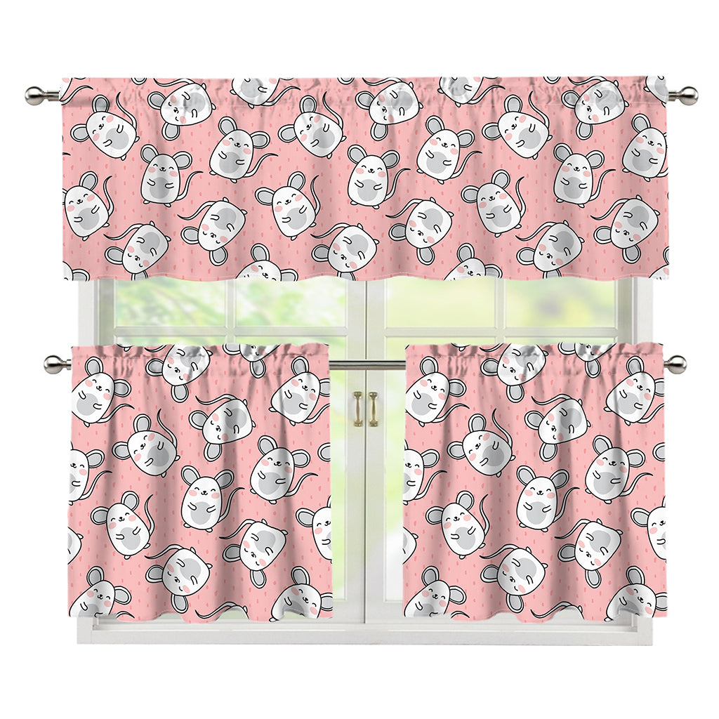 Cute Rat Pattern Print 3 Piece Kitchen Curtains
