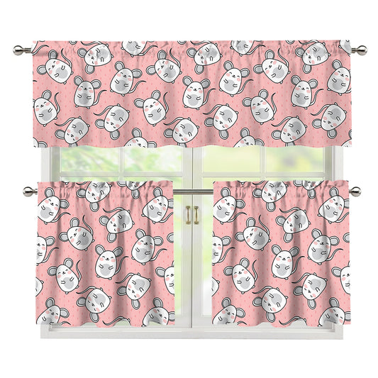 Cute Rat Pattern Print 3 Piece Kitchen Curtains