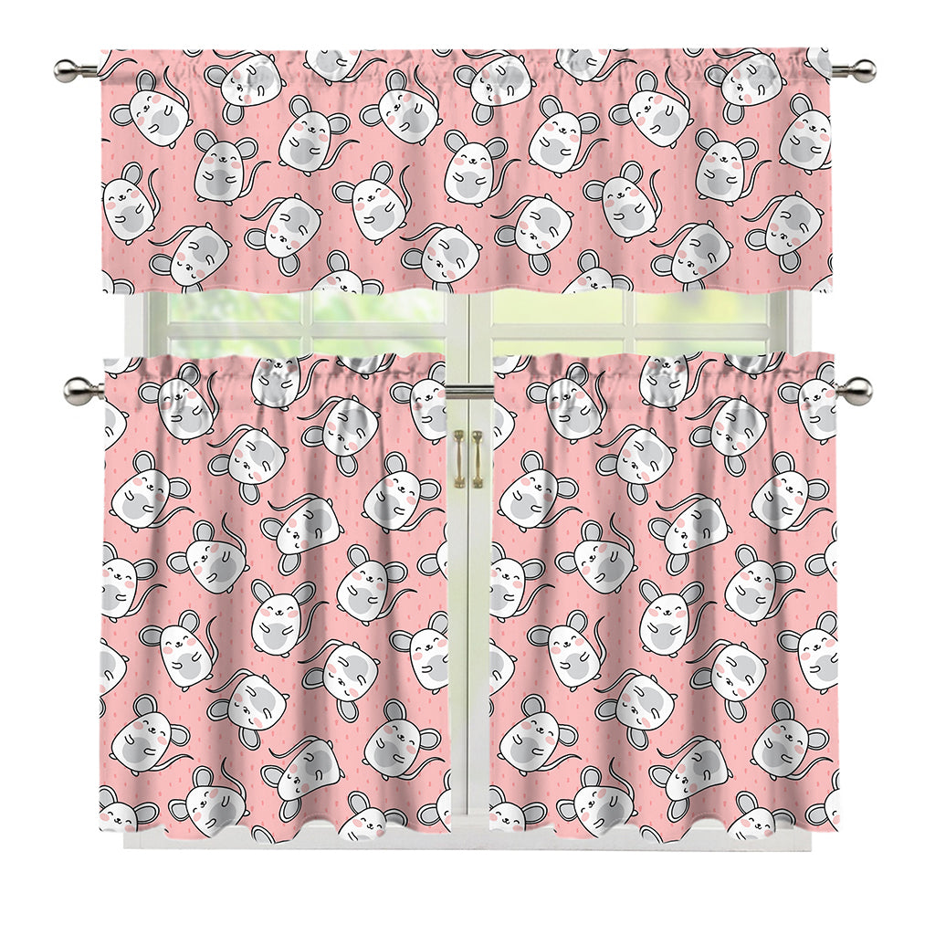 Cute Rat Pattern Print 3 Piece Kitchen Curtains