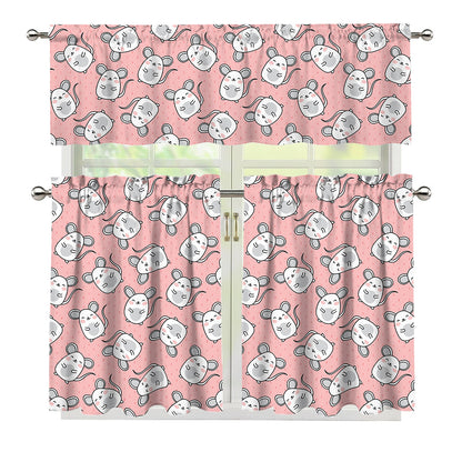 Cute Rat Pattern Print 3 Piece Kitchen Curtains