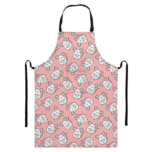 Cute Rat Pattern Print Bib Apron With Pocket