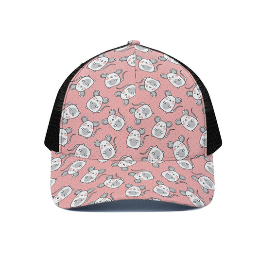 Cute Rat Pattern Print Black Mesh Trucker Cap