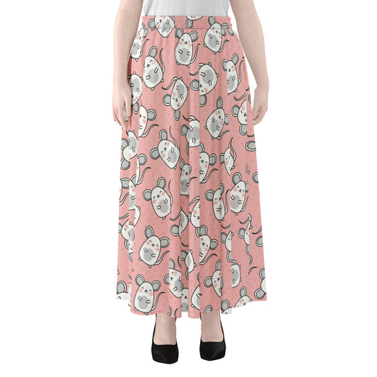 Cute Rat Pattern Print Chiffon Maxi Skirt