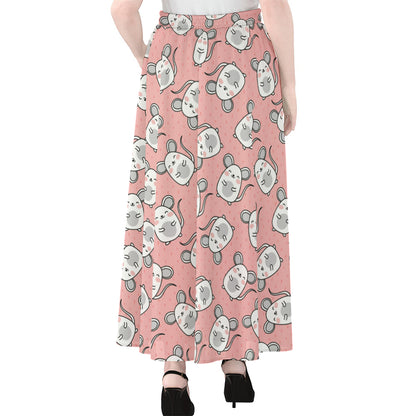 Cute Rat Pattern Print Chiffon Maxi Skirt